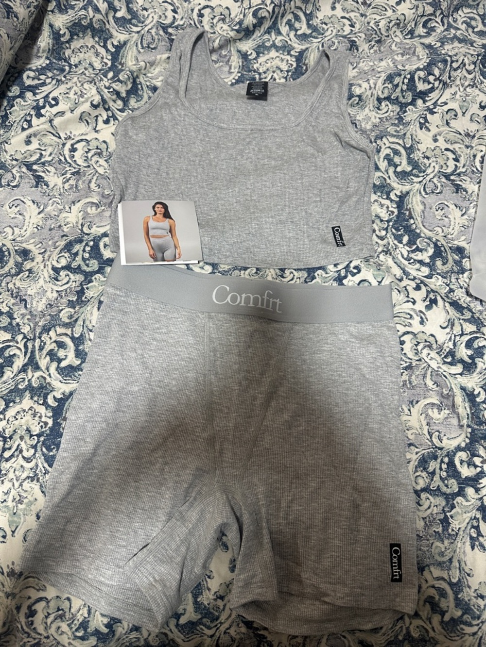 Comfrit Light Gray Ribbed Tank & Biker Short Set•NWT